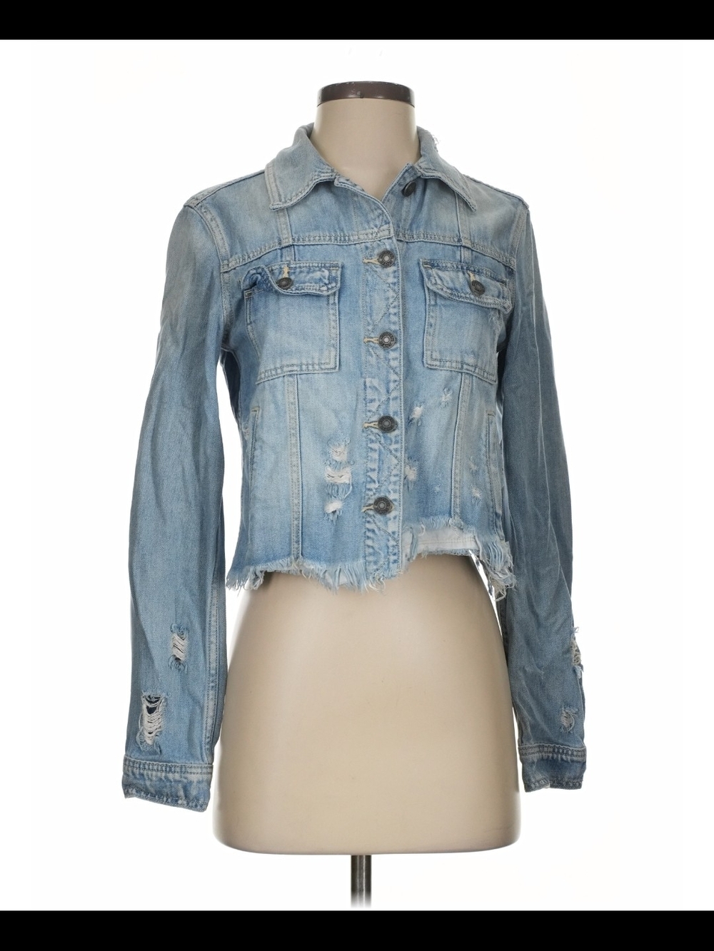Light Blue Distressed Denim Jacket - Women's Cropped Jean Jacket